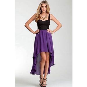 Bebe Purple Black Corset Top Hi-Lo Dress Feminine Festival Event Boho Resort